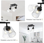 2-Light Wall Sconce Spotlight Fixtures, Matte Black Track Lighting Kit Flush Mount Ceiling Light for Kitchen Over Mirror Foyer, Seeded Glass Shade