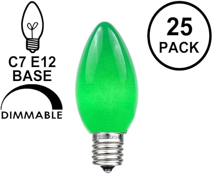 Novelty Lights 500 Case C7 Outdoor Ceramic Christmas Replacement Bulbs, Green, C7/E12 Candelabra Base, 5 Watt