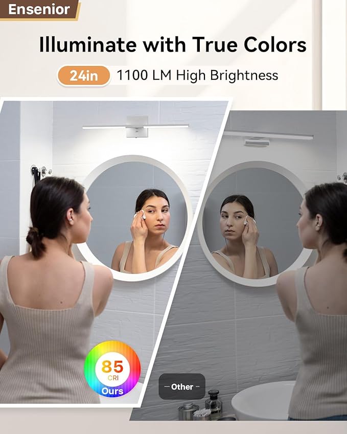 Ensenior Modern Vanity Light 24 Inch, Built-in Dimmer, 14W Dimmable 5CCT LED Light Fixture Over Mirror, Matte Grey Bar for Bathroom Mirror Cabinets Bedroom-FCC Certificated