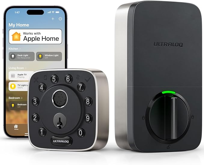 ULTRALOQ Bolt Fingerprint WiFi Smart Lock, Works with Apple Home, Siri, Alexa, 8-in-1 Keyless Entry with Fingerprint ID, App Remote Control, Keypad Deadbolt, BHMA Cert., Easy Install, 10 Mo. Battery