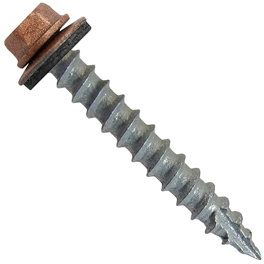 #14 Metal Roofing Screws: (250) Screws x 1-1/2" Copper Hex Head Sheet Metal Roof Screws with EPDM Washer for Corrugated Roofing