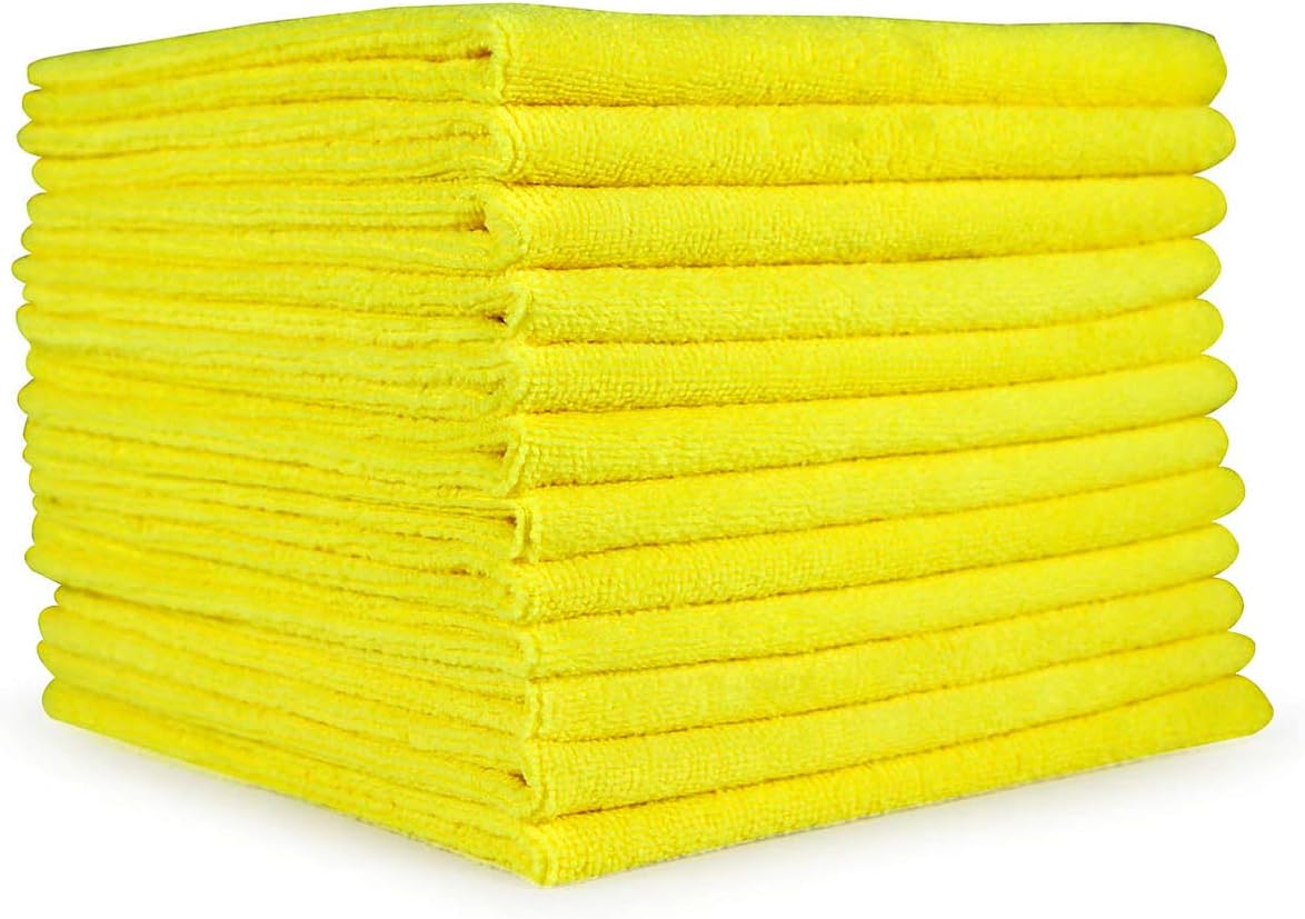 Arkwright Microfiber Cleaning Cloths - (Pack of 12) Lint & Streak-Free Drying Wash Towels, 320 GSM Super Absorbent & Quick Dry, Perfect Cleaner for Car, Glass, and Window, 12 x 12 in, Yellow