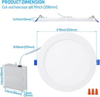 TORCHSTAR 8 Inch Ultra-Thin LED Recessed Ceiling Light with Junction Box, 4000K Cool White, 18W High Brightness Dimmable Slim Canless Wafer Downlight, ETL & ES, Pack of 6