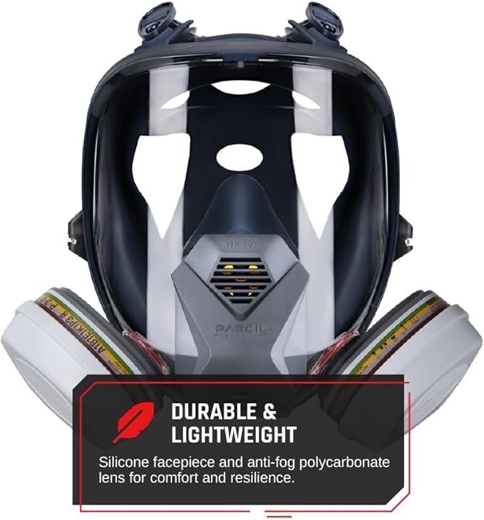 Parcil Distribution Full Face Respirator Mask with Filters – Durable Full Face Respirator Gas Mask, Bayonet Filter Compatible