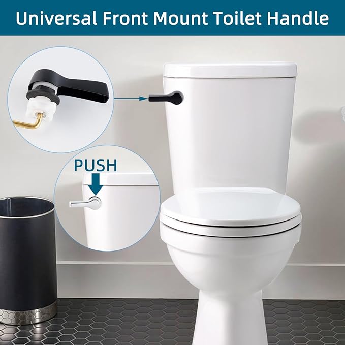 Black Metal Toilet Handle Lever Flush Replacement, Universal Front Mount Toilet Handle Compatible with American Standard/Mansfield/Gerber with Stainless Steel Flapper Chains, Toilet Repair Kit