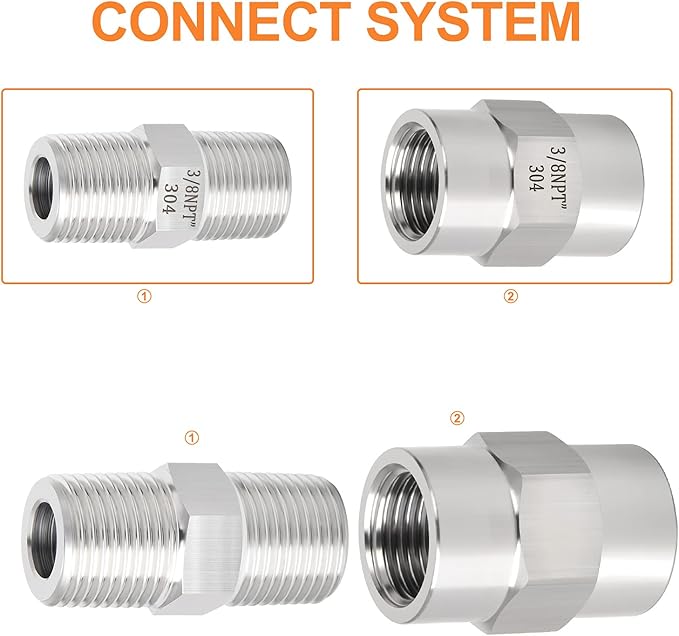 GASHER 4PCS 304 Stainless Steel Pipe Fitting, Hex Nipple Hex Coupling, 3/8" x 3/8" NPT Male Thread Pipe, 3/8Inch x 3/8Inch NPT Female Thread Pipe