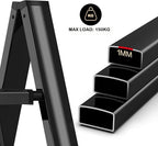 Step Stool, 2 Step Ladder with Anti-Slip and Wide Pedal, Folding Portable Iron Stepladder for Home and Kitchen, 300lbs - Black