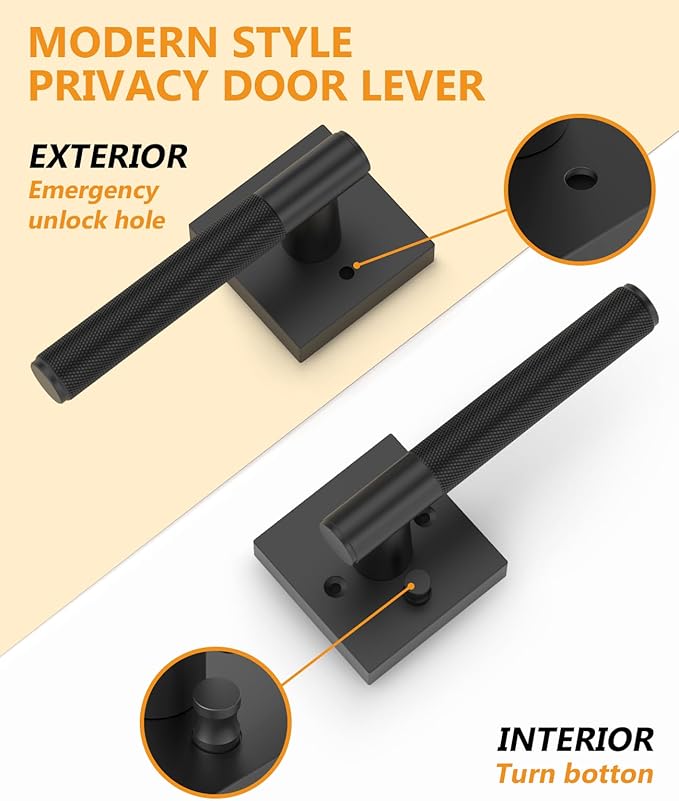 Asidrama 1 Pack Black Privacy Door Handles, Door Lever with Door Knobs Indoor for Bedroom or Bathroom, Heavy Duty Door Handles Interior with Locks for Left Right Sided Doors