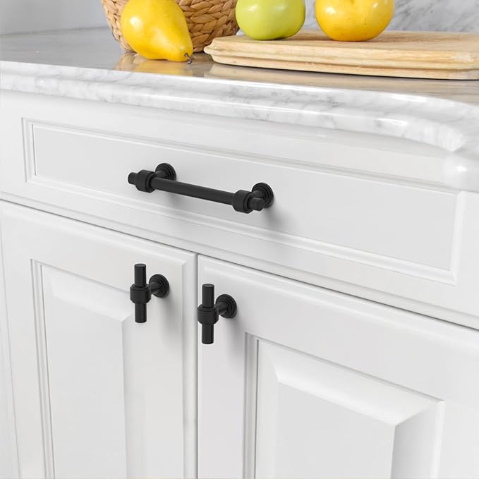 Amerdeco 10 Pack Matte Black Cabinet Pulls 3.75 Inch(96mm) Hole Center Drawer Pulls Cabinet Hardware Kitchen Cabinet Handles for Bathroom Dresser Pulls ZH0069