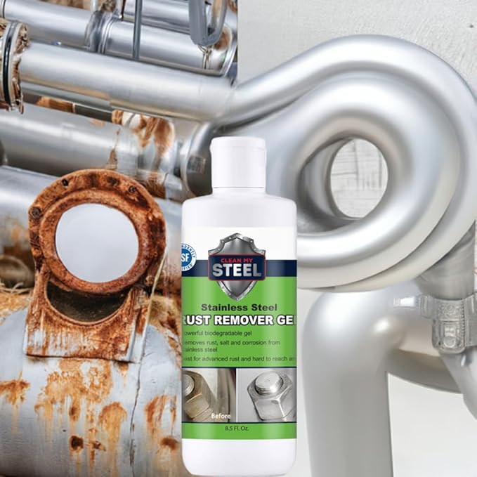 Heavy-Duty Industrial Use Rust Stain Remover for Metal Surfaces Including Stainless Steel. Metal Cleaner Gel Needs No Scrubbing, Simply Apply and Rinse off (8.5 oz)