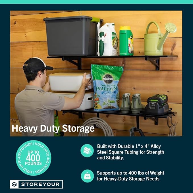 StoreYourBoard 2-Pack Heavy Duty Wall Shelves 1ft x 4ft – Wall-Mounted Garage Storage Shelving and Organization for Sheds, Closets, or Utility Rooms – Holds 200 lbs - Black