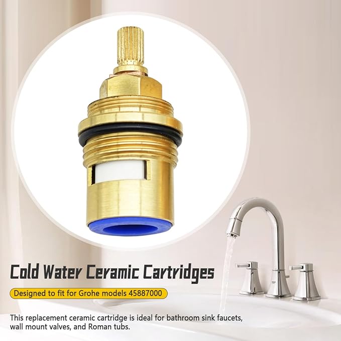 45887000 Ceramic Cartridge Compatible with Grohe Faucet, Bathroom Sink Faucet Cartridge Replacement, 3/4-Inch Wall Mount Valves, Cold Water for Ceramic Cartridge