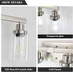 Bathroom Vanity Light, 5-Light Nickel Modern Matte Wall Sconce Lighting with Clear Glass Shade, Wall Lights,Bath Vintage Wall Mounted Lamps for Mirror Bedroom Living Room