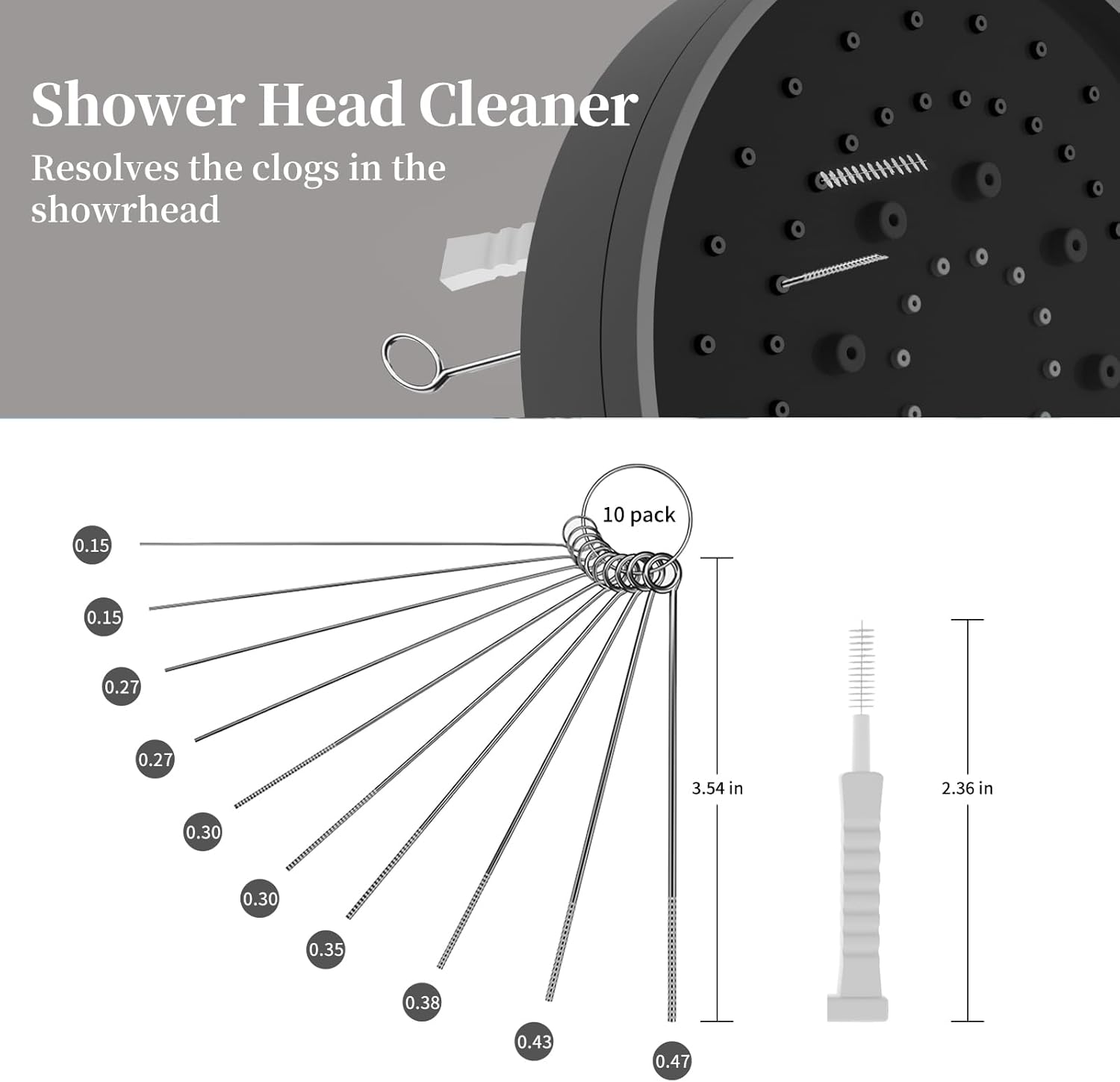 Shower Head Cleaning Brushes, Shower Head Cleaning Tool, 10 Sizes Descaler Needles, Rust-Proof Showerhead Cleaner Set (Shower Head Cleaning Brushes/Descaler Needles)