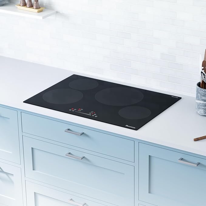 Rangaire RCI301S 30" Induction Cooktop, 8100W, 4 Burners, Built-in Stove Top, Booster & Timer, 9 Power Levels, Slide Touch Control, Child Safety Lock, 240V Hard Wire, Ceramic Surface