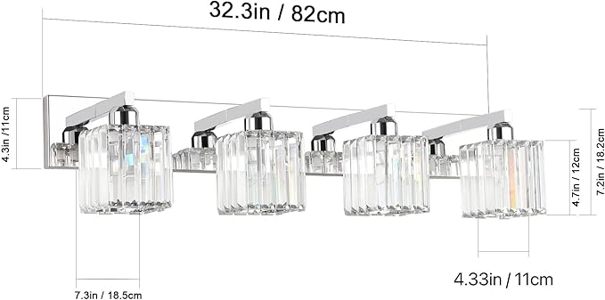 Aipsun Bathroom Light Fixtures Crystal Modern Vanity Lighting Fixtures 4 Light Chrome Bathroom Vanity Light (Exclude Bulb)