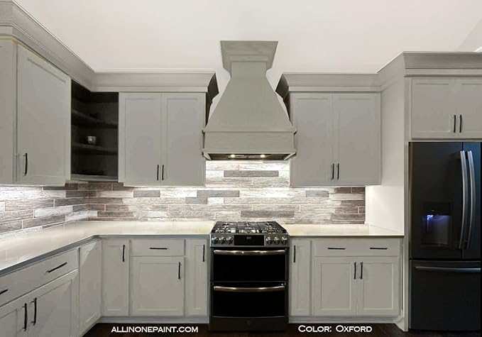 ALL-IN-ONE Paint, Durable cabinet and furniture paint. Built in primer and top coat, no sanding needed. Includes our 30 featured color card - Oxford (neutral gray), 8oz Sample