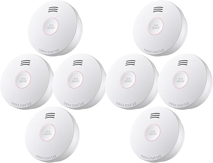 Smoke Detector 10 Year Battery, Smoke Fire Alarm with Photoelectric Sensor, Easy to Install with Magnetic Mount, Smoke Detectors with Silence Button & LED Lights for Home, 8 Pack