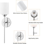 Modern Wall Sconce Set of 2 White Cylinder Glass Shades Mid Century Bathroom Vanity Wall Light Fixtures Industrial Wall Lamp for Bedroom Mirror Living Room Restaurant(Chrome Color)