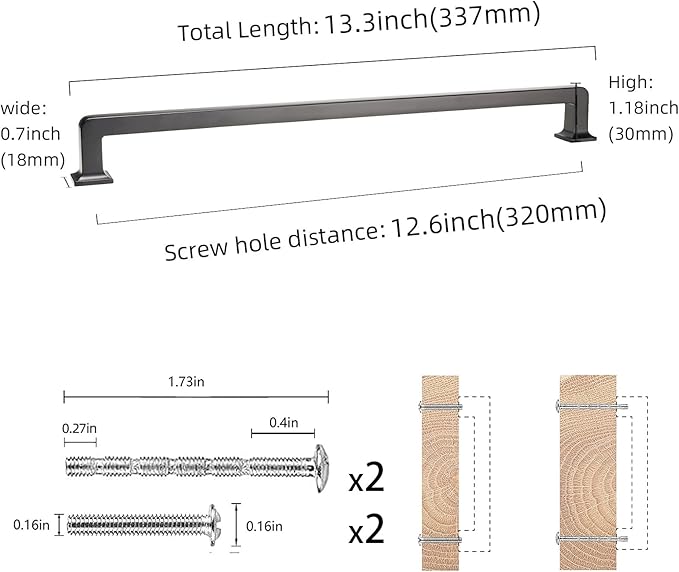 COTYKILEY 10 Pack 12.6 Inch(320mm) Matte Black Kitchen Cabinet Handles Cabinet Pulls Cabinet Door Handles Kitchen Cabinet Hardware Cupboard Drawer Pulls Dresser Handles