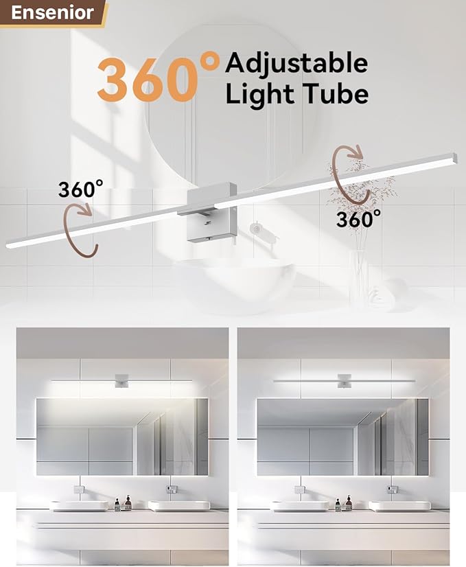Ensenior Modern Bathroom Vanity Light 48 Inch, Built-in Dimmer, 28W Dimmable 5CCT LED Light Fixture Over Mirror, Matte Grey Bar for Mirror Cabinets Bedroom - FCC Certificated
