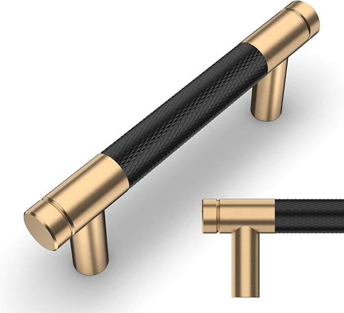 Amerdeco 10 Pack Champagne Bronze Knurled Cabinet Pulls 3 Inch Center to Center Kitchen Cabinet Handles for Drawer Dresser, Cupboard and Wardrobe ZH0040