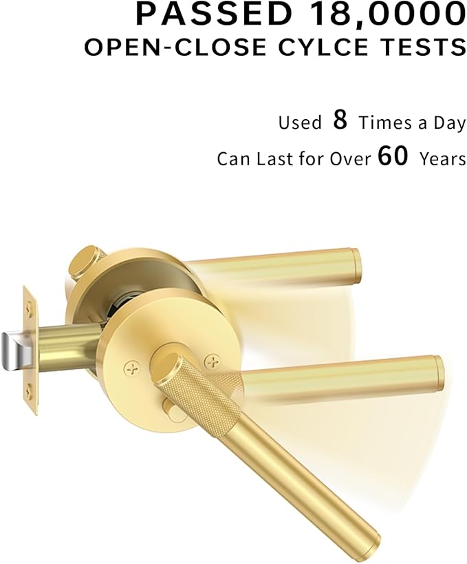 Asidrama 1 Pack Privacy Gold Door Handles, Door Lever with Door Knobs Indoor for Bedroom or Bathroom, Heavy Duty Brushed Gold Door Handles Interior with Locks for Left Right Sided Doors