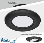 Black Recessed Lighting 4 Inch 6 Pack,Ajustable Eyeball Gimbal Light,Led Recessed Lighting 4 Inch Ceiling Light with Junction Box,5CCT Selectable,Airtight,9W 750LM,Dimmable,ETL Listed