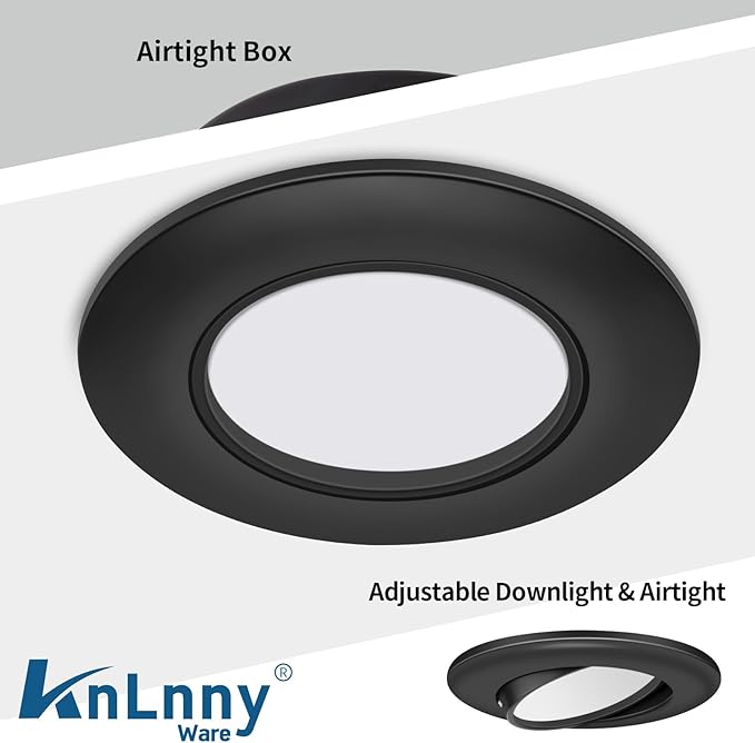 Black Recessed Lighting 4 Inch 6 Pack,Ajustable Eyeball Gimbal Light,Led Recessed Lighting 4 Inch Ceiling Light with Junction Box,5CCT Selectable,Airtight,9W 750LM,Dimmable,ETL Listed