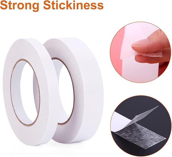 2 Rolls Double Sided Tape, Two Different Size Double-Sided Adhesive Tape Set - Ideal for Crafts & Arts, Scrapbooking, Paper and More(1 Inch+1/2 Inch, 40 Yards Per Roll)