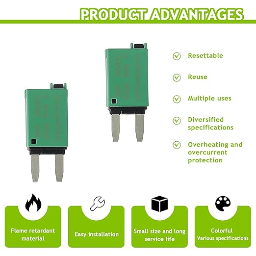 30A DC 12V-32V Manual Reset Circuit Breaker ATM Low Profile T1 Mini Blade Fuses Breakers for Car Trucks Marine Boat RV Solar and More,2 Pack