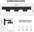 IZORRO Bathroom Vanity Light Fixture, 4-Light 27.5 Inch Matte Black Bathroom Light Fixtures Over Mirror, with White Glass Shade, Modern Farmhouse Vanity Lights, Rustic Restroom Lighting Fixtures