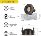 Bronze 3 Inch Recessed Lighting 6 Pack, Ajustable Eyeball recessed Light with Junction Box,5 Color Selectable,Airtight,7W 550LM,Dimmable,Bronze