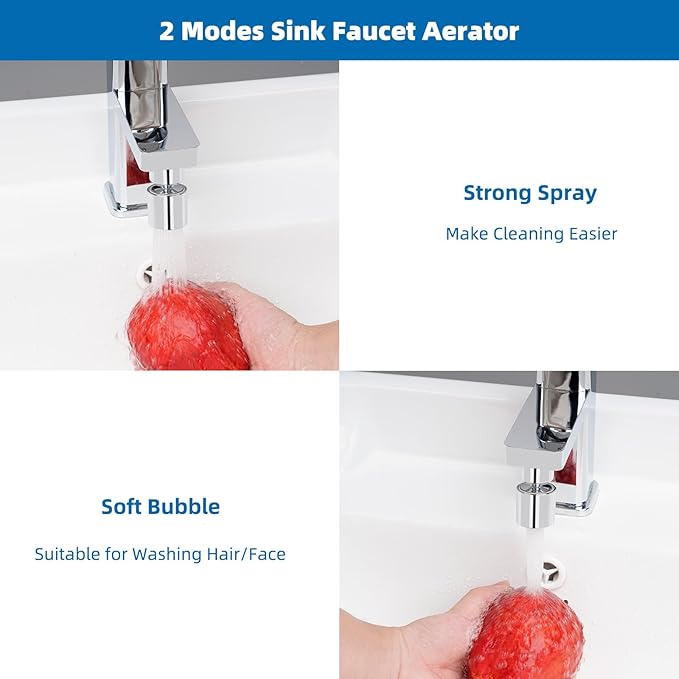 Hibbent NSF/ANSI/CAN 61 Certified Faucet Aerator, CUPC Certification 360° Swivel Kitchen Faucet Aerator, 2 Flow Sprayer Modes Water Saving Faucet Extender-55/64"-27UNS Female Thread/Polished Chrome