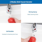 Hibbent NSF/ANSI/CAN 61 Certified Faucet Aerator, CUPC Certification 360° Swivel Kitchen Faucet Aerator, 2 Flow Sprayer Modes Water Saving Faucet Extender-55/64"-27UNS Female Thread/Polished Chrome