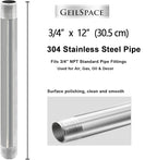 GeilSpace 3/4" x 12" Stainless Steel Pipe, 304 Pipe Nipple Fits Standard 3/4 Inch Threaded Pipes and Fittings, DIY Industrial Metal tube (2 PCS)