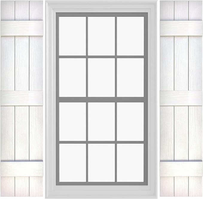 Board & Batten Vinyl Shutters (1 Pair) | 11"x67" (3-Board) - Dover White/Paintable | Exterior Window Shutters | Includes Mounting Hardware | Simple Installation | Made in USA