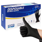 KKD Nitrile Gloves Disposable 100 Count 5.5 Mil Latex Free & Powder Free Gloves For Cooking, Cleaning, Insdustrial and Salon Use, Black, Large