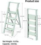 Taranta 4 Step Ladder, Lightweight Aluminum Step Stool with Convenient Handgrip, Folding Ladder with Anti-Slip Pedals, 330lbs Capacity Stepladder for Home, Office, Kitchen - Fairyland Green