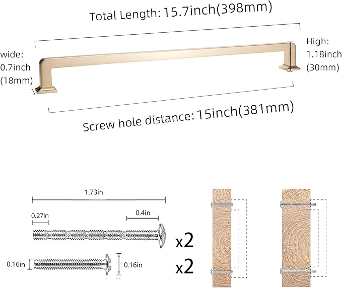 COTYKILEY 10 Pack 15 Inch(381mm) Champagne Bronze Cabinet Handles Champagne Kitchen Cabinet Pulls Cabinet Door Handles Kitchen Cabinet Hardware Cupboard Drawer Pulls Dresser Handles