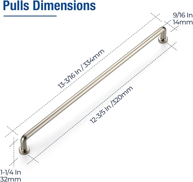 JOY DECOR Cabinet Pulls – 12-3/5 Inch Hole Center, Brushed Nickel, 5 Pack, Zinc Alloy Cabinet Handles for Drawers & Cupboard – Vintage Style Hardware for Kitchen, Bathroom, Dresser, Furniture Makeover