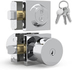 Mega Handles SUANA Entrance Combo, Door Knob and Cylinder Deadbolt and Key Combo, Heavy Duty Locking Door Knobs for Left or Right-Handed Doors – Polished Chrome