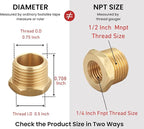 Brass Hex Reducer Bushing Adapter, 1/2" NPT Male x 1/4" NPT Female, Fits Pressure Gauges & Air Distribution Systems, For Hard Line or Fixed Air Lines, Thread 0.75" OD to 0.5" ID, 5pcs