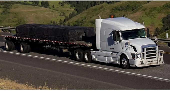 Mytee Products 24' x 27' Flatbed Trailer Lumber Tarp with 8 FT Drop - Heavy Duty Green 18 Oz Vinyl Waterproof Tarp for Truck/Trailers to Protect Cargo from Wind, Rain, Snow, and Sun