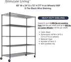 60"x24"x72" PRIME HEAVY DUTY Black 5-Tier Wire Shelving NSF 3000 LBS MAX Capacity Storage Rack for Commercial, School, Home, Garage, Warehouse, Industrial, and Hospital Uses (with Wheels)