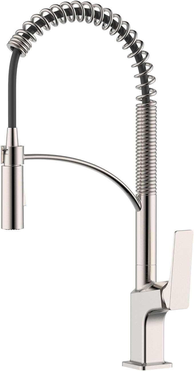 Ruvati Seneca Stainless Steel Single Handle Pull Down Kitchen Faucet Modern Sharp Style with Pre-Rinse Sprayer - RVF1236BN