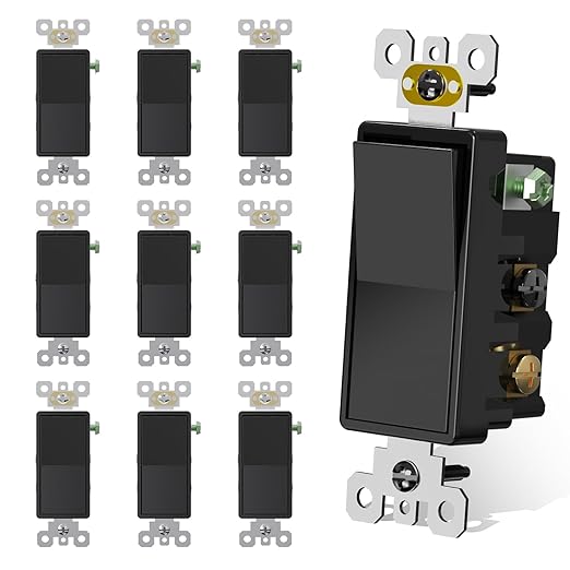 AIDA 4 Way Decorative Light Switch, 15Amp, 120/277 Volt, AC Decorator Rocker Wall Switch Replacement, Self-Grounding, Residential and Commercial Grade, UL Listed (10 Pack, Glossy Black)