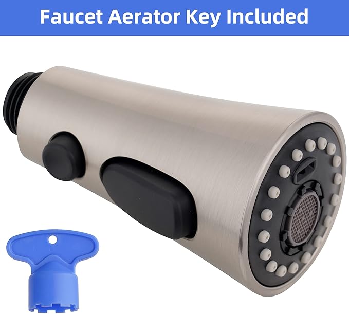 iFealClear Universal Kitchen Faucet Head Replacement, 3 Modes Pull Down Faucet Spray Head, Compatible with Moen Delta, Equipped with 15 Adapters, Brushed Nickel