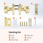 Haidms Gold Door Knobs Interior, Zinc-Alloy Heavy Duty Round Brushed Gold Privacy Door Knobs for Bedroom Modern Bathroom Interior Door Lock Bulk(5 Pack)