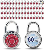 LanuBe Standard Dial Combination Lock, 2 in. Wide, with Different Combinations, Red Turnplate, Pack of 60; Lock for School, Employee, Gym Sports Locker, Case, Toolbox, and so on